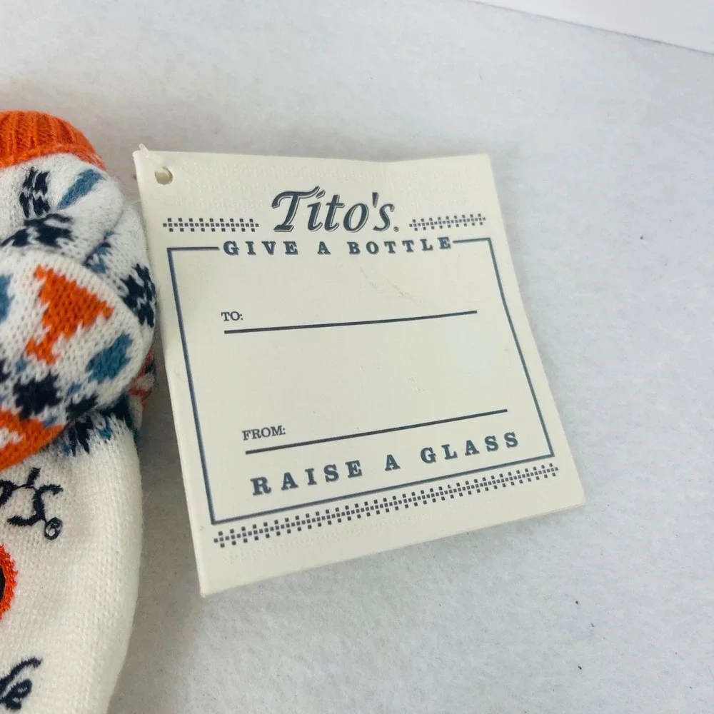 Titos Handmade Vodka Holiday Bottle Sweater Fair Isle Orange White Blue New Tag